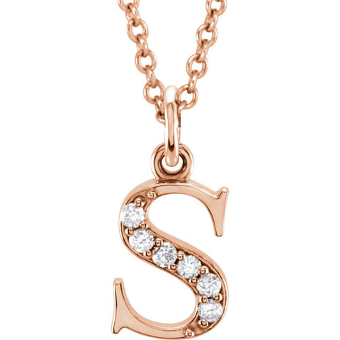 14k Rose Gold .03 CTW Diamond Lowercase Letter "s" Initial 16" Necklace