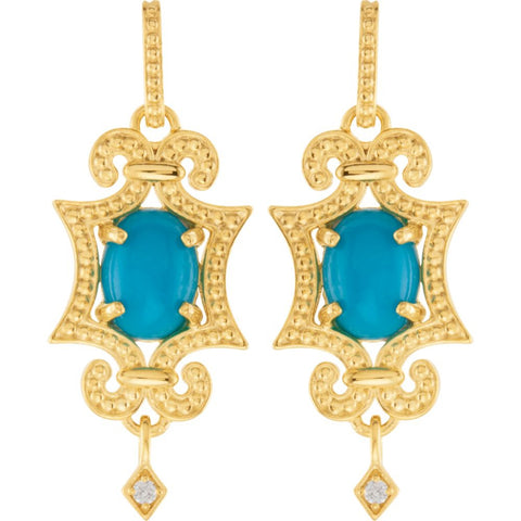14k Yellow Gold Turquoise & .03 CTW Diamond Earrings