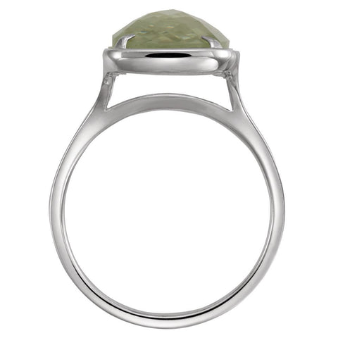 Sterling Silver 25x10mm Green Quartz Ring, Size 7
