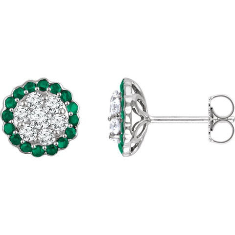 14k White Gold Emerald & 5/8 CTW Diamond Earrings