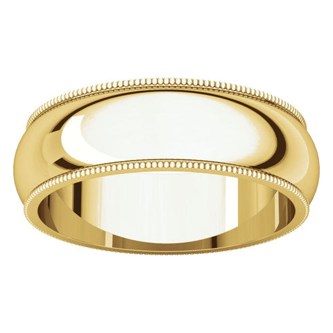 14k Yellow Gold 6mm Milgrain Band, Size 10