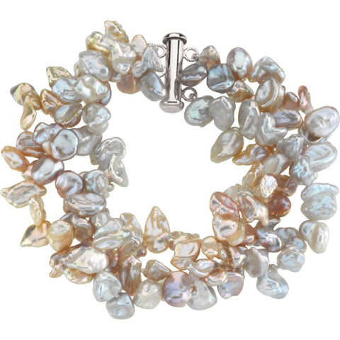 Sterling Silver 8-9mm Freshwater Keshi Multicolor 7.5" Bracelet