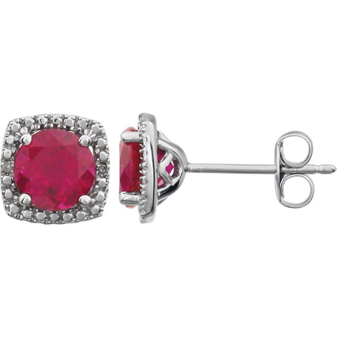 Sterling Silver Created Ruby & .015 CTW Diamond Earrings