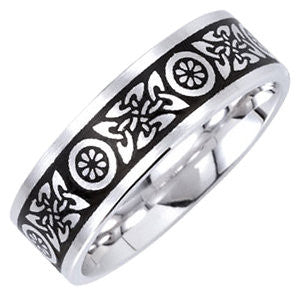 14k White Gold 7mm Comfort-Fit Enamel Band Size 6.5
