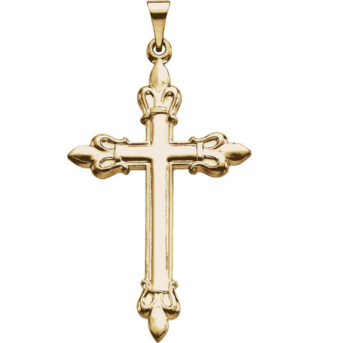 14k Yellow Gold Fleur-de-lis Cross Pendant