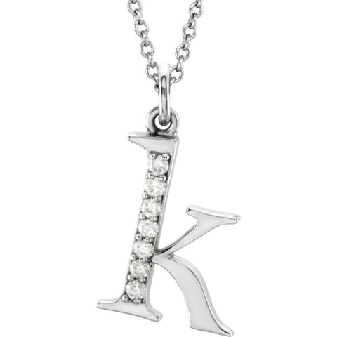 14k White Gold .03 CTW Diamond Lowercase Letter "k" Initial 16" Necklace