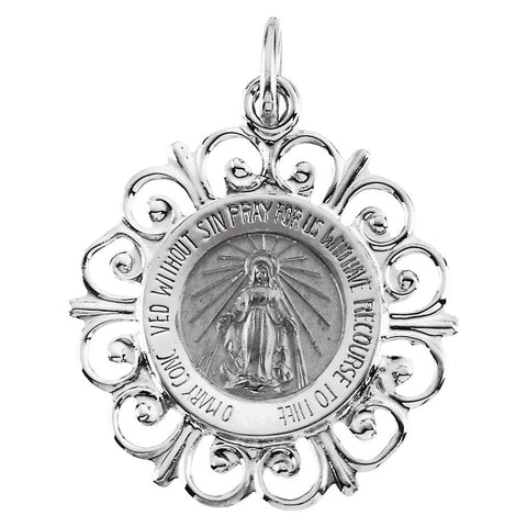 14k White Gold 20x18mm Round Miraculous Medal
