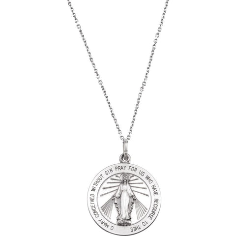 Sterling Silver 22.25mm Miraculous Medal with 24" Curb Chain