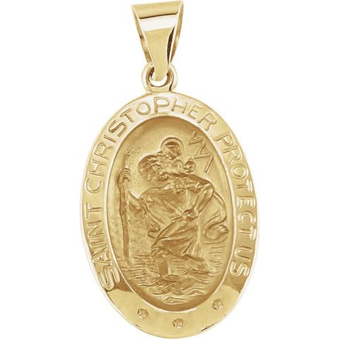 14k Yellow Gold 19x13.5mm Oval St. Christopher Hollow Medal