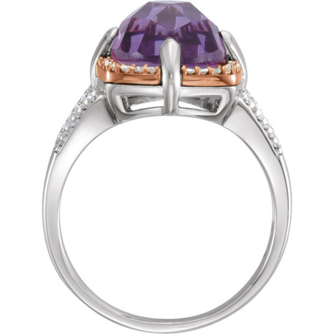 Sterling Silver Rose Gold Plated Amethyst & 1/5 CTW Diamond Ring Size 6