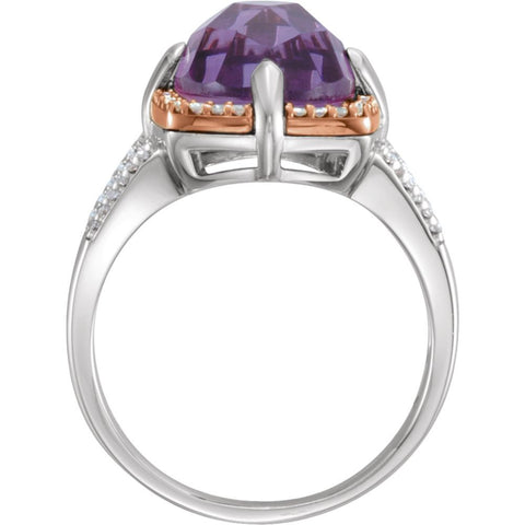 Sterling Silver Rose Gold Plated Amethyst & 1/5 CTW Diamond Ring Size 7