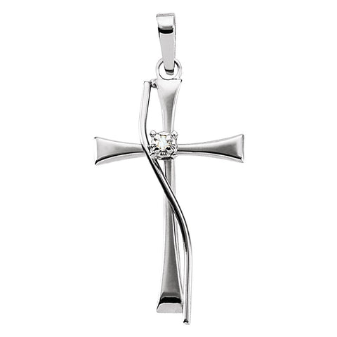 14k White Gold .010 CTW Diamond Cross Pendant