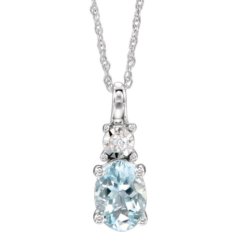 14k White Gold Aquamarine & .02 CTW Diamond Necklace