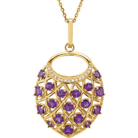 14k Yellow Gold Amethyst & .06 CTW Diamond Nest Design 18" Necklace