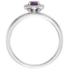 14k White Gold Amethyst & .05 CTW Diamond Ring , Size 7