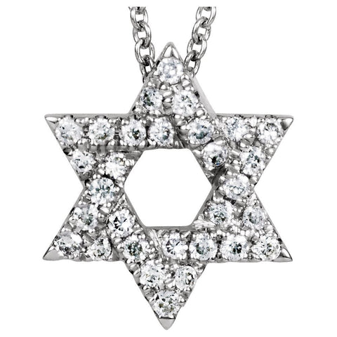 14k White Gold Petite Star of David 1/6 CTW Diamond 16" Necklace