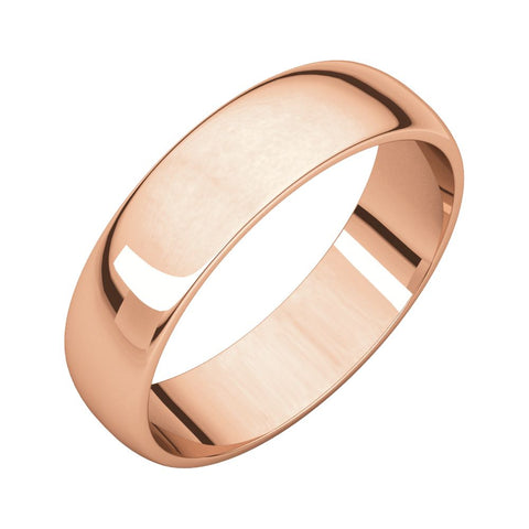 14k Rose Gold 5mm Half Round Light Band, Size 9.5