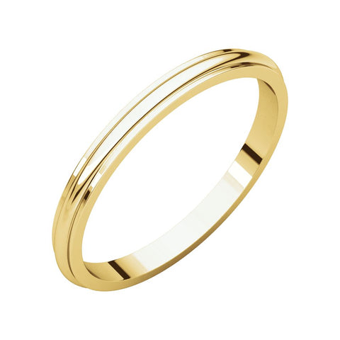 14k Yellow Gold 2mm Half Round Edge Band, Size 6.5