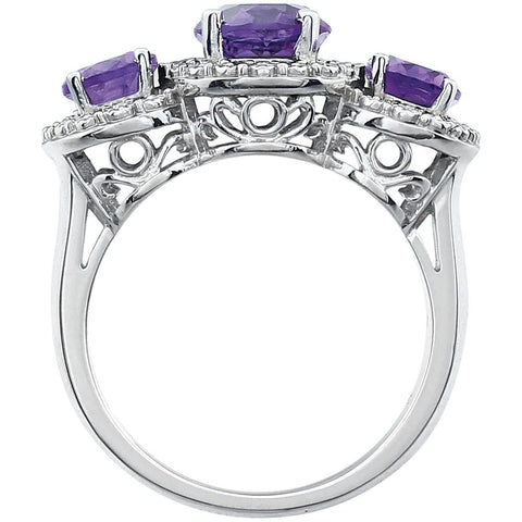 14k White Gold Amethyst & .04 CTW Diamond Ring, Size 7