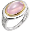 Genuine Cabochon Rose Quartz Ring in Sterling Silver and 14k Yellow Gold ( Size 6 )