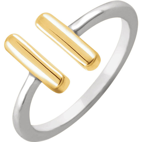 14K White & Yellow Gold Vertical Bar Ring, Size 7