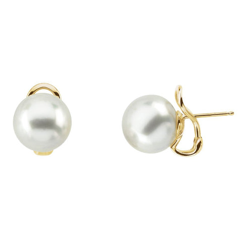 18k Yellow Gold 13mm Fine South Sea Cultured Pearl Omega Clip Back Earrings
