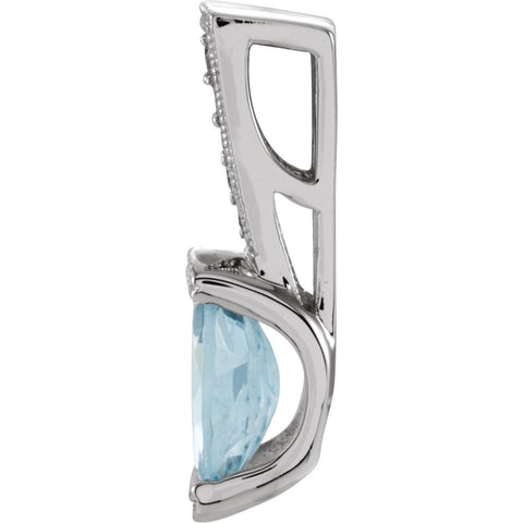 14k White Gold Aquamarine & .05 CTW Diamond Pendant