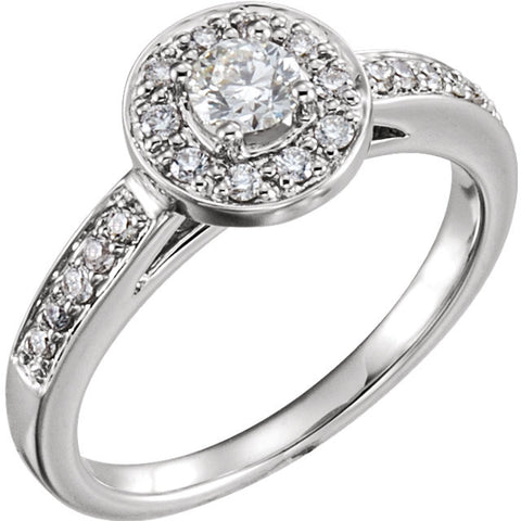 14k White Gold 1/2 CTW Diamond Halo-Style Engagement Ring , Size 7