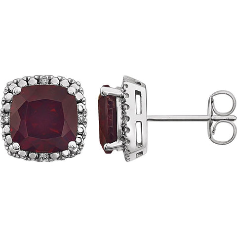 14k White Gold Mozambique Garnet & .06 CTW Diamond Earrings