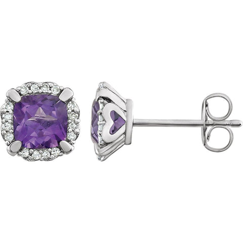 14k White Gold Amethyst & 1/10 CTW Diamond Earrings