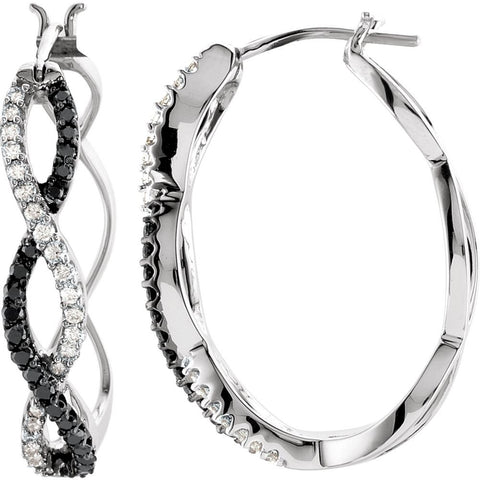 14k White Gold 1/2 CTW Black & White Diamond Hoop Earrings