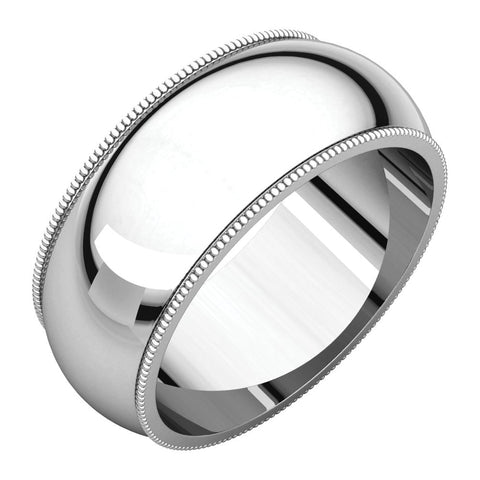 14k White Gold 8mm Milgrain Band, Size 8