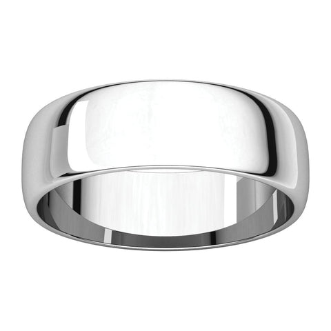 10k White Gold 6mm Half Round Light Band, Size 8