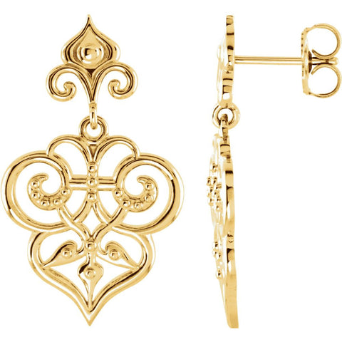 14k Yellow Gold Decorative Dangle Earrings