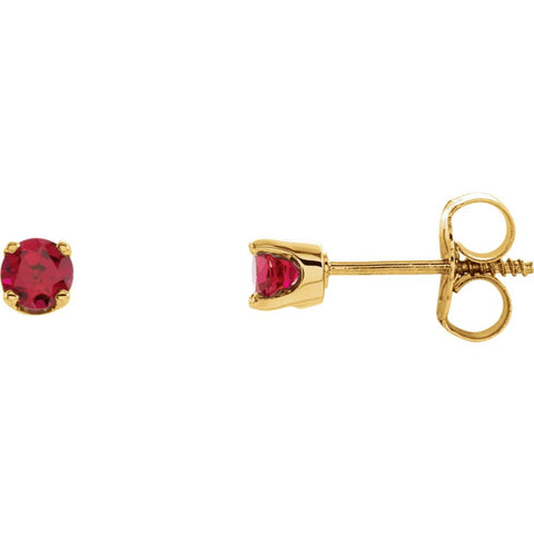 14k Yellow Gold Imitation Ruby Youth Earrings