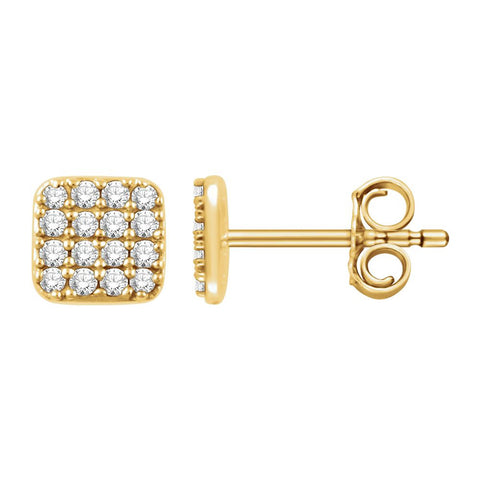 14k Yellow Gold 1/5 CTW Diamond Square Cluster Earrings