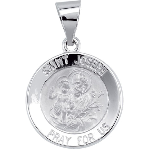 14k White Gold 15mm Round Hollow Joseph Medal