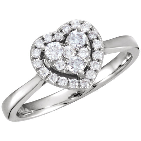 14k White Gold 1/3 CTW Diamond Heart Ring, Size 7