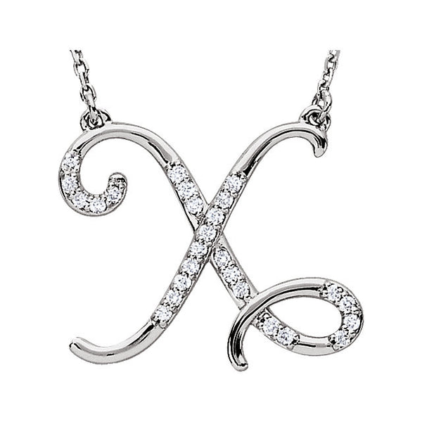 Sterling Silver Letter "X" 1/8 CTW Diamond Initial 16" Necklace