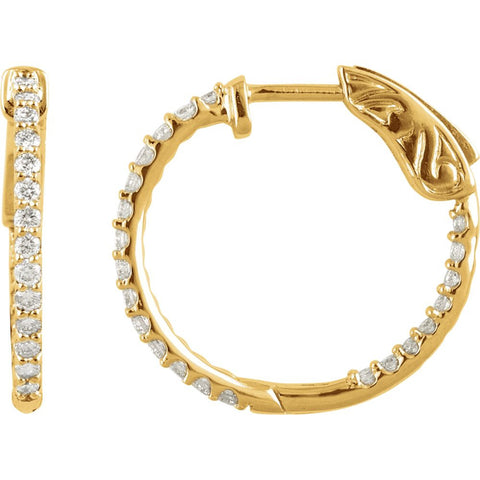 14k Yellow Gold 1 CTW Diamond Inside/Outside Hoop Earrings