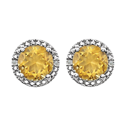 Sterling Silver Citrine & .01 CTW Diamond Earrings