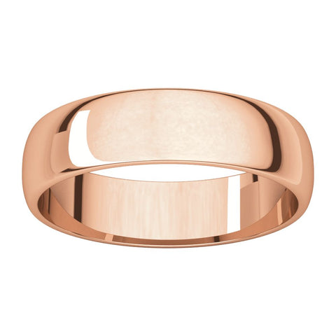 14k Rose Gold 5mm Half Round Light Band, Size 9.5
