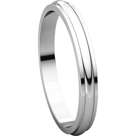 14k White Gold 2.5mm Half Round Edge Band, Size 7