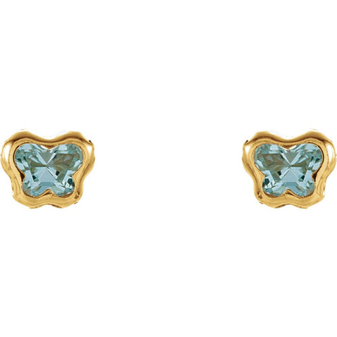 14k Yellow Gold March CZ Birthstone Earrings with Screw Backs