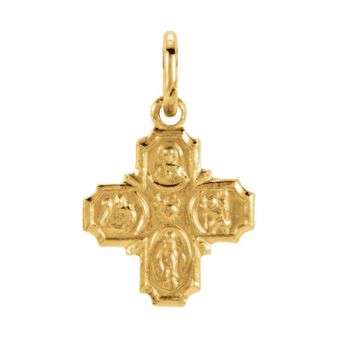 08.00x08.00 mm 4-Way Cross Medal for Kids in 14K Yellow Gold