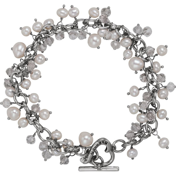 Sterling Silver Inspirational Blessings Pearl & Cubic Zirconia Bracelet with 