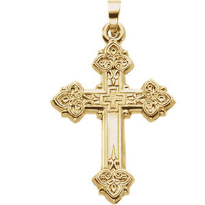14k Yellow Gold Hollow Design Cross Pendant