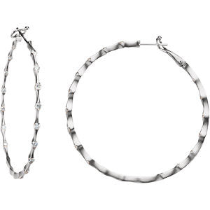 14k White Gold 1 1/5 CTW Diamond Inside/Outside Hoop Earrings
