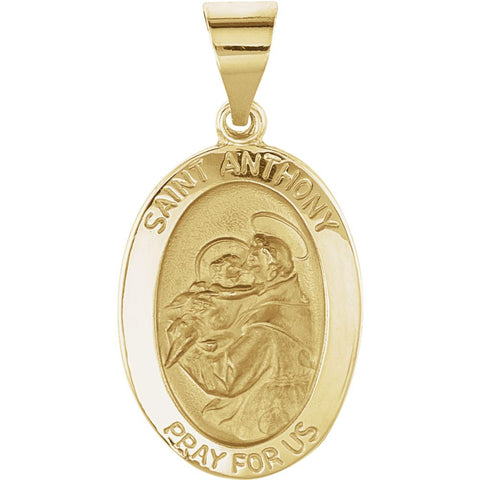 14k Yellow Gold 19x13.5mm Hollow Oval St. Anthony Medal