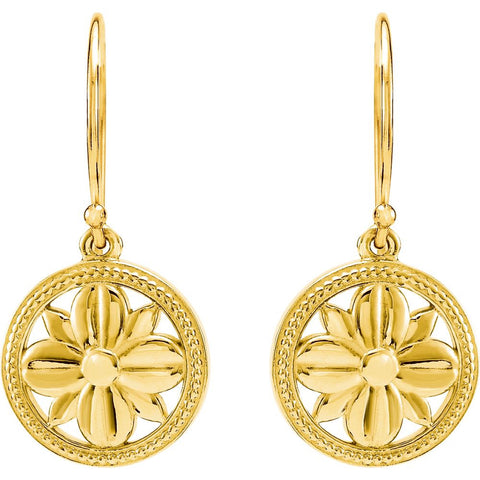 14k Yellow Gold Filigree Floral-Inspired Earrings